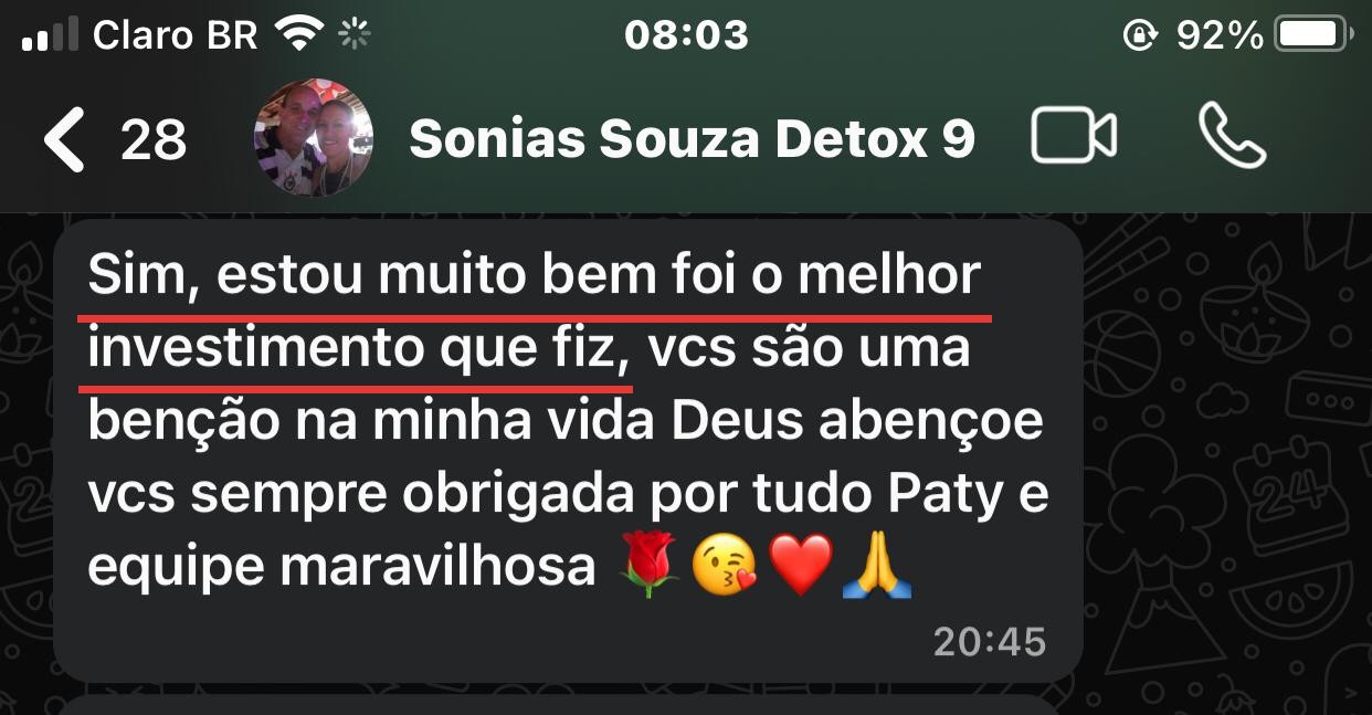 Print do depoimento da Sonias Souza